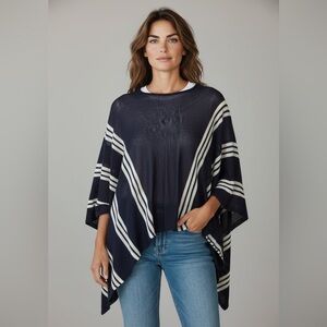 LAUREN RALPH LAUREN Navy & White Striped lightweight sweater Poncho-O/S